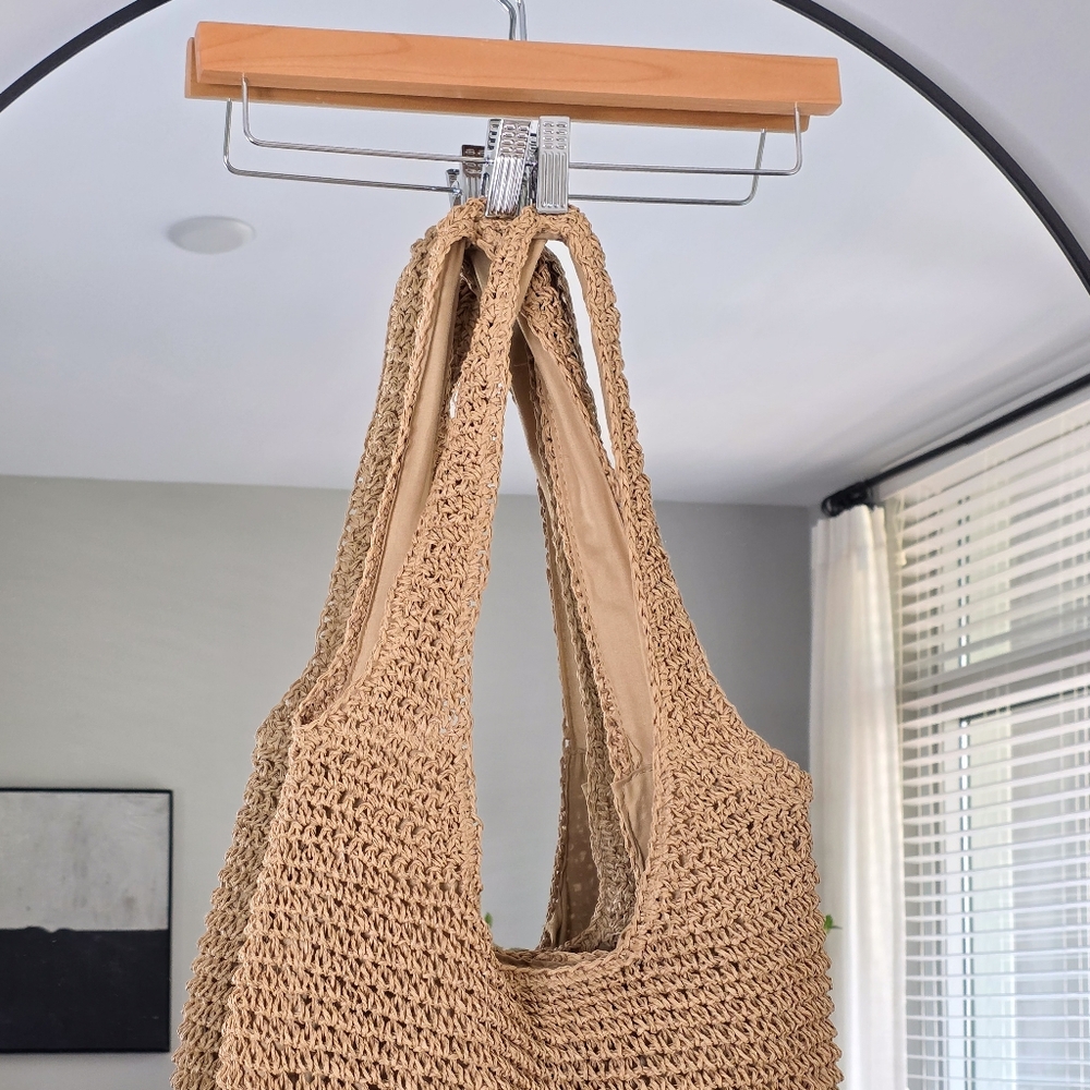 Woven Straw Tote Bag in Natural Beige - Casual Shoulder Tote - Picture 2 of 13
